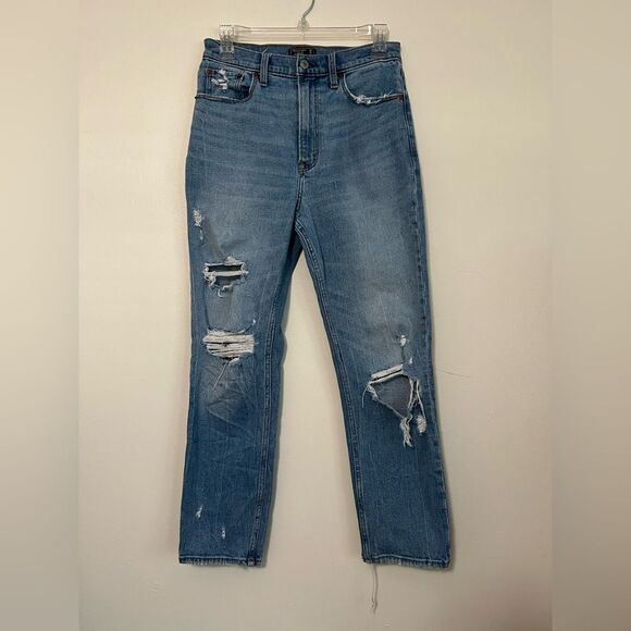 Abercrombie & Fitch Ultra High Rise Mom Jeans Distressed Size 28 - Picture 1 of 8